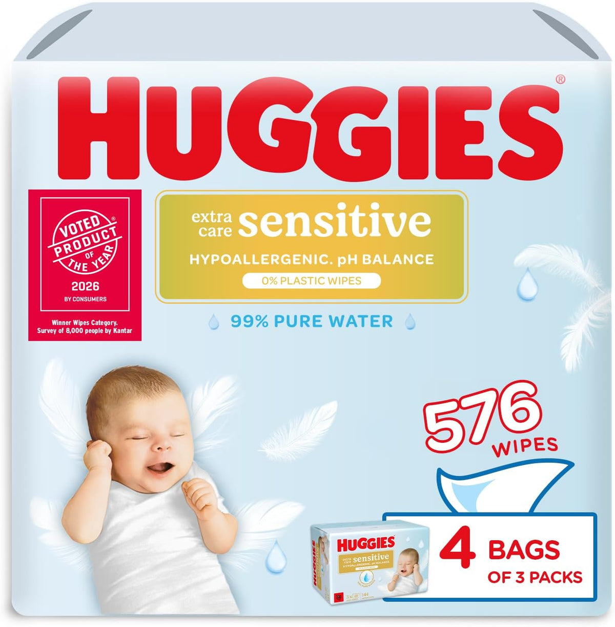 Huggies Extra Care Sensitive Baby Wipes - 12 Pack (576 Wipes)